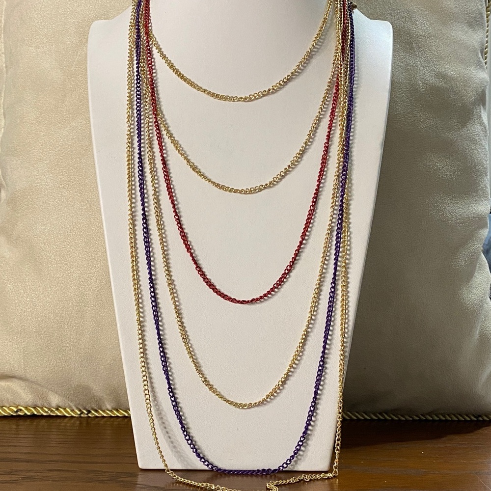 10/$10 Multi-Layered Gold, Red, and Purple Necklace